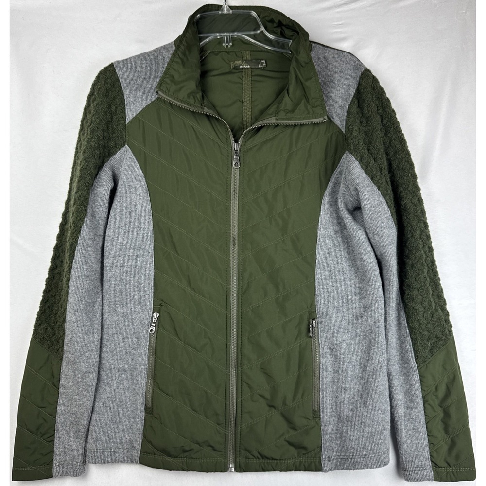 prAna Womens Large Green Gray Hybrid Insulated Jacket Full Zip Outdoor